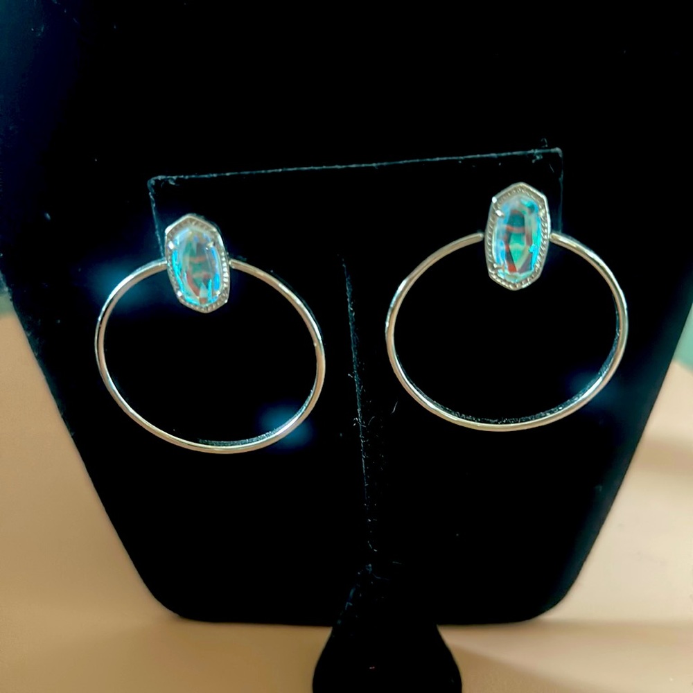 Silver hoop earrings with opalescent stone… NWOT